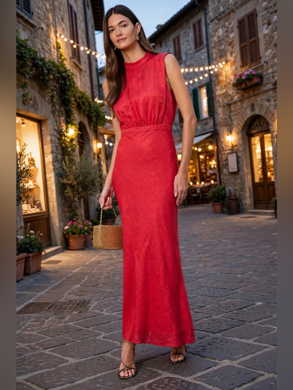 SALONI Fleur-F Silk Dress Elegant Sleeveless Red Maxi Dress size 10
